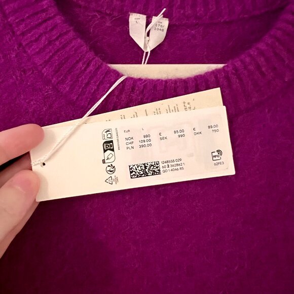 Arket Magenta Alpaca Wool Crew Neck Sweater, NEW - Picture 3 of 5